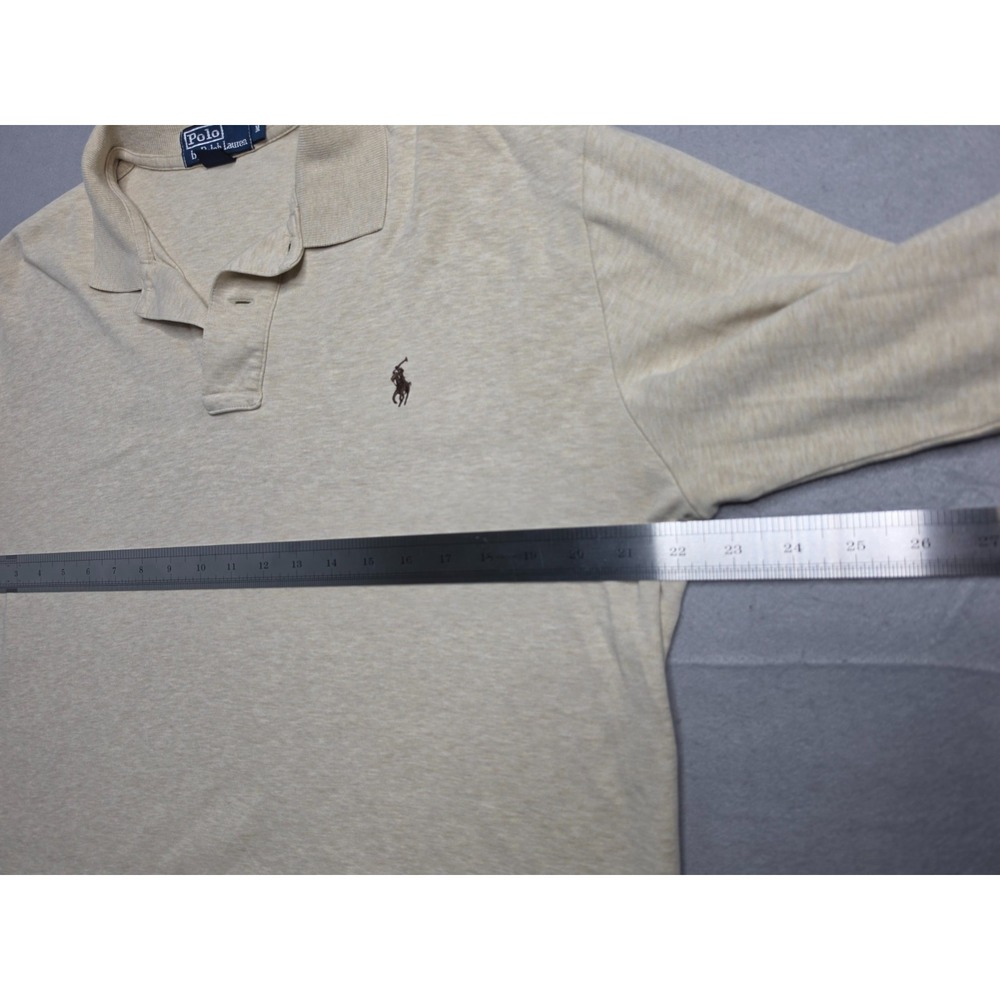 Polo Ralph Lauren Polo Rugby Shirt Men's Medium Beige 100% Cotton Performance - Picture 8 of 8